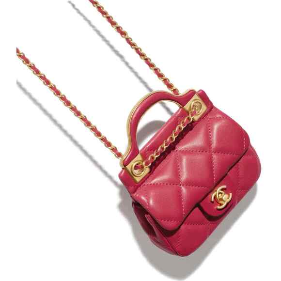 Chanel 21A Pink Mini Flap Card Holder With Chain Handle Shoulder Crossbody Bag - Picture 3 of 12